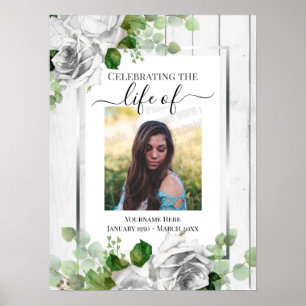 White Floral Celebration of Life Poster ポスター