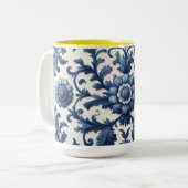 White Floral Ceramic Coffee Mug, 15oz ツートーンマグカップ (正面左)