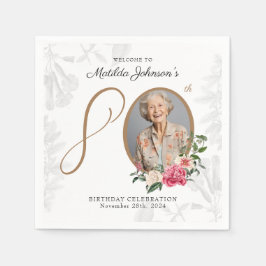 White Floral Classy Custom 80th Birthday Party スタンダードカクテルナプキン