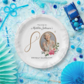 White Floral Classy Custom 80th Birthday Party ペーパープレート (パーティー)