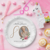 White Floral Classy Custom 80th Birthday Party ペーパープレート (パーティー)