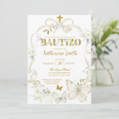 White Floral Coquette Butterfly Spanish Baptism 招待状 (スタンド正面)
