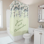 White Floral Customized Wedding Banner シャワーカーテン (インサイチュ)