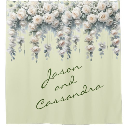White Floral Customized Wedding Banner シャワーカーテン (正面)
