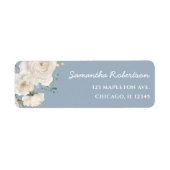 White floral dusty blue elegant bridal baby shower ラベル (正面)