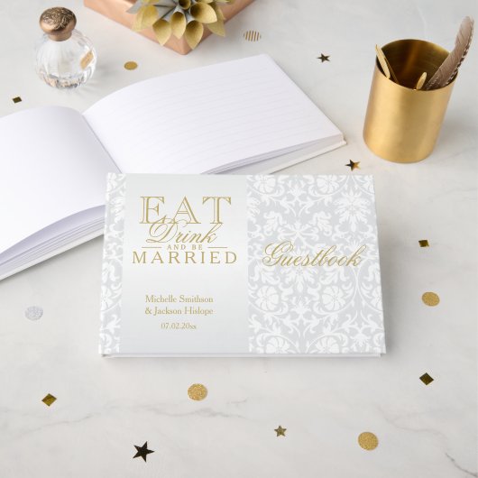 White Floral Eat, Drink and Be Married Guestbook ゲストブック (正面見開き)