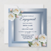 White Floral Elegant Blue Gray Engagement Party 招待状 (正面)