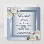 White Floral Elegant Blue Gray Rehearsal Dinner 招待状 (正面)