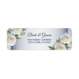 White Floral Elegant Blue Wedding Return Address ラベル
