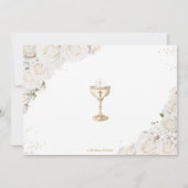 White Floral First Holy Communion Chalice Photo サンキューカード (裏面)