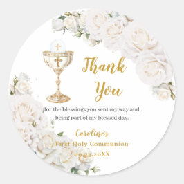 White Floral First Holy Communion Chalice Photo ラウンドシール