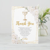 White Floral First Holy Communion Gold Chalice サンキューカード (スタンド正面)