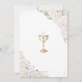 White Floral First Holy Communion Gold Chalice サンキューカード (裏面)
