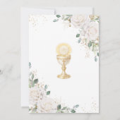 White Floral First Holy Communion Gold Chalice 招待状 (裏面)
