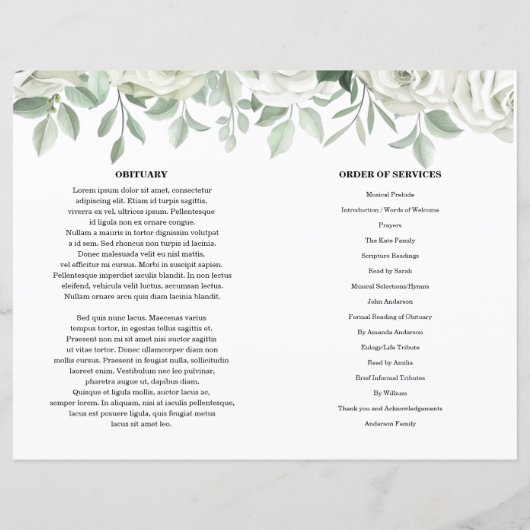 White Floral Funeral Program Template (裏面)