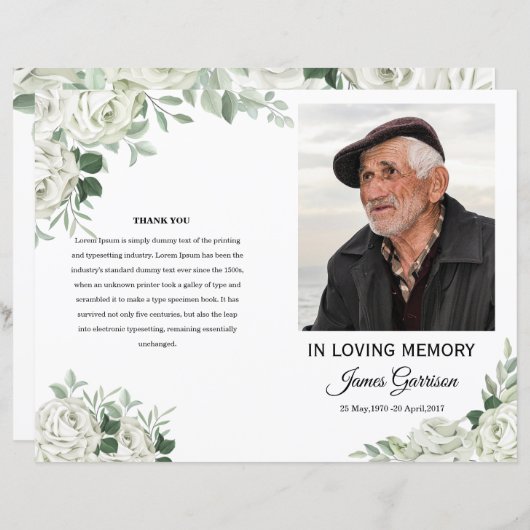 White Floral Funeral Program Template (正面/裏面)