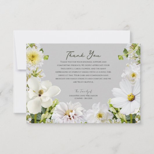 White Floral Funeral Thank You Card サンキューカード (正面)