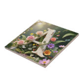 White Floral Garden Monogram Letter A タイル (側面)