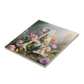 White Floral Garden Monogram Letter A タイル (側面)
