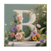 White Floral Garden Monogram Letter B タイル (正面)