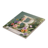 White Floral Garden Monogram Letter B タイル (側面)