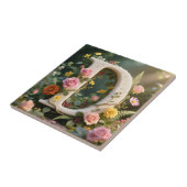White Floral Garden Monogram Letter D タイル (側面)