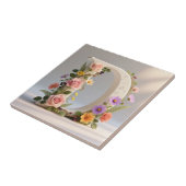 White Floral Garden Monogram Letter D タイル (側面)