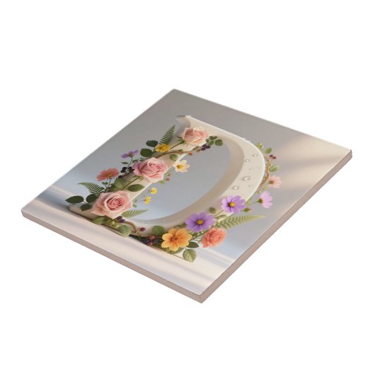 White Floral Garden Monogram Letter D タイル (側面)