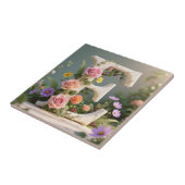 White Floral Garden Monogram Letter E タイル (側面)