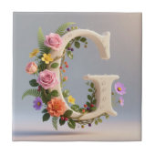 White Floral Garden Monogram Letter G タイル (正面)