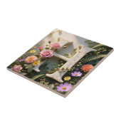 White Floral Garden Monogram Letter H タイル (側面)