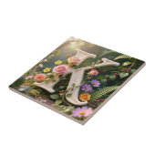 White Floral Garden Monogram Letter K タイル (側面)