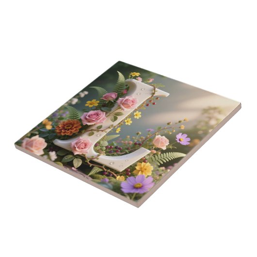 White Floral Garden Monogram Letter L タイル (側面)