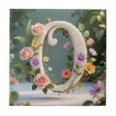 White Floral Garden Monogram Letter O タイル (正面)