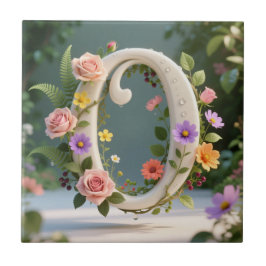 White Floral Garden Monogram Letter O タイル