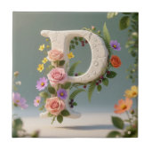 White Floral Garden Monogram Letter P タイル (正面)