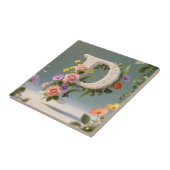 White Floral Garden Monogram Letter P タイル (側面)