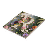 White Floral Garden Monogram Letter R タイル (側面)