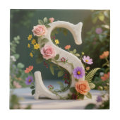 White Floral Garden Monogram Letter S タイル (正面)