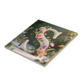 White Floral Garden Monogram Letter S タイル (側面)