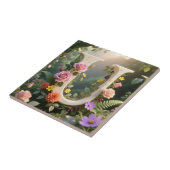 White Floral Garden Monogram Letter U タイル (側面)