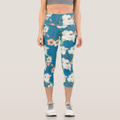 White Floral Garden Pattern カプリレギンス (正面)
