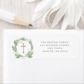 White Floral Greenery Cross Religious Address ラベル (インサイチュ)