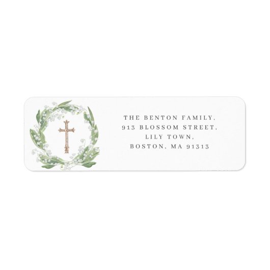 White Floral Greenery Cross Religious Address ラベル (正面)