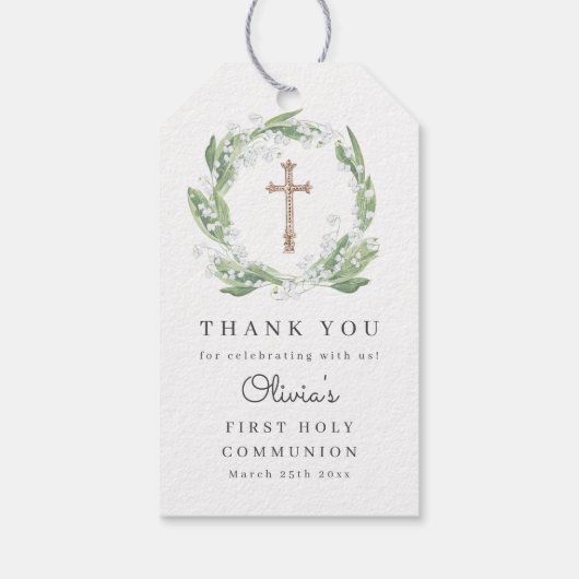 White Floral Greenery First Communion Favor ギフトタグ (裏面)