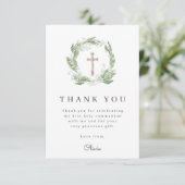 White Floral Greenery First Communion Photo サンキューカード (スタンド正面)