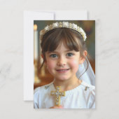 White Floral Greenery First Communion Photo サンキューカード (裏面)