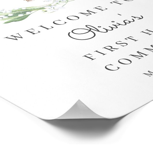 White Floral Greenery First Communion Welcome ポスター (角)