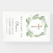 White Floral Greenery First Communion Welcome 横断幕 (横)