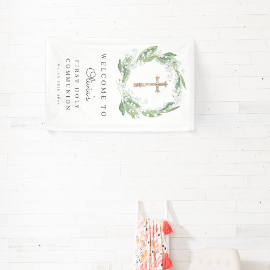 White Floral Greenery First Communion Welcome 横断幕 (インサイチュ)
